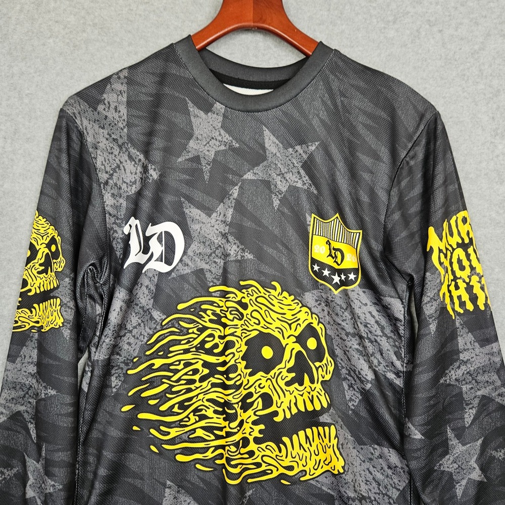 Liquid Death Long Sleeve Jersey Black Yellow Melting Skull Star Print Size Small